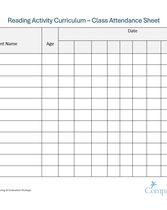 Reading Activity Curriculum Class Attendance Sheet