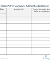 Reading Activity Curriculum Tutorial Attendance Sheet