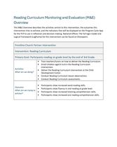 Reading Activity Curriculum M&E Overview