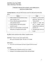 HV2 Toddler's Separation Anxiety and Other Socio-Emotional Behaviors